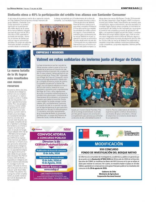 De acuerdo a lo dispuesto en la Resolución N° 806 del 08 de julio de 2026, el periodo para la resolución del XVII Concurso del Fondo de Investigación del Bosque Nativo se ha extendido hasta el 28 de agosto de 2026.